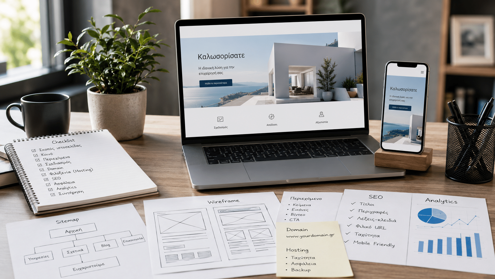 Κατασκευή ιστοσελίδας - domain, hosting, σχεδιασμός και περιεχόμενο για ένα site